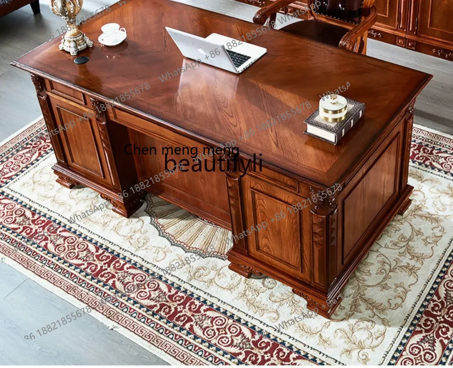 ss7486 SSAmerican desk solid wood computer desk office combination European calligraphy writing desk study furnitureNew Light Lu