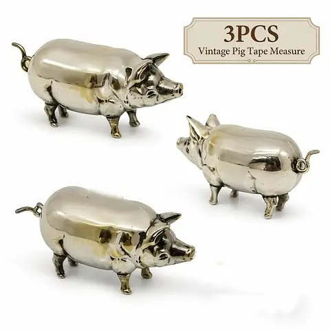 3pcs Retro Wind Pig Mini Tape Measure, Brass Sewing Soft Ruler, Suitable for Patchwork, Retractable and Portable Metal Pig Shape Soft Ruler, Specially Designed for Human Sewing, Craftsman Style Gift
