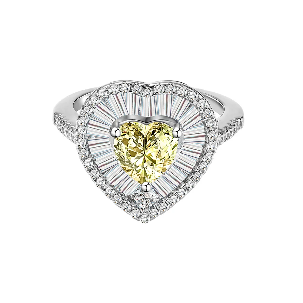Real S925 Silver Heart Rings Women\'s 7mm High Carbon Diamond Ring Female 5A Zircon Original Design Luxury Jewelry Girl Gift