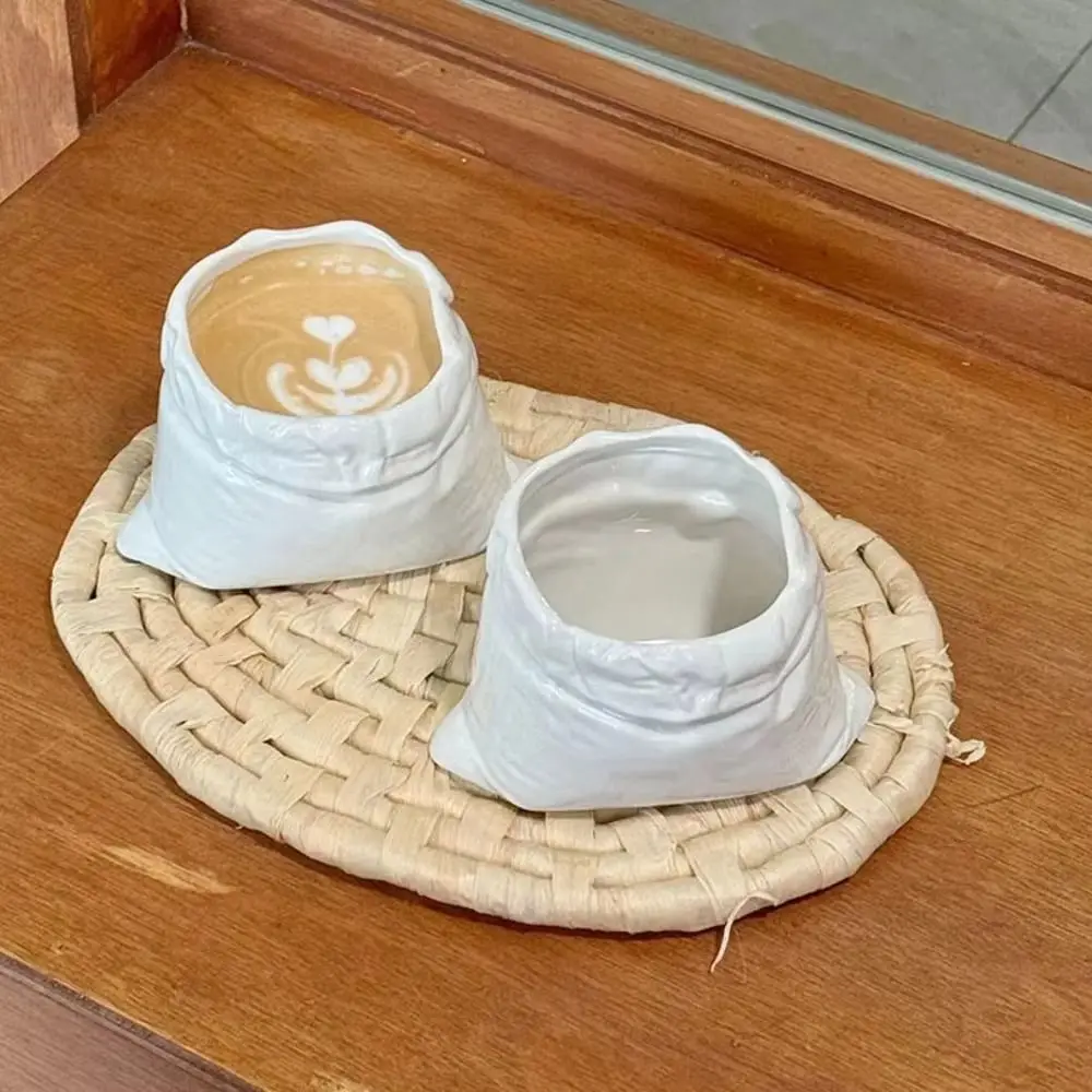 New Heat-resistant Ceramic Coffee Mug Handbag-shaped Non-slip Cloth Bag Coffee Cup White Handmad Latte Art Cup