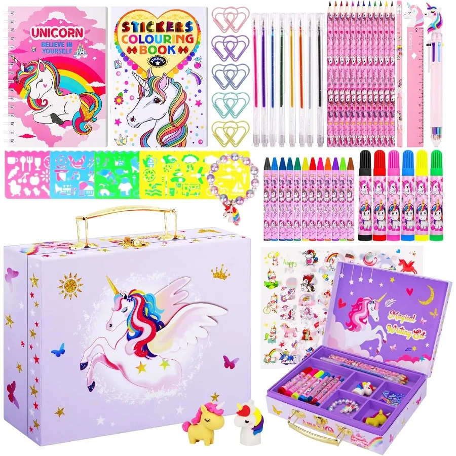 

66PCS Art Supplies for Age 4-12 with Unicorn Storage Case Coloring and Drawing Kit Including Crayons Colored Pencils Sketch Boo