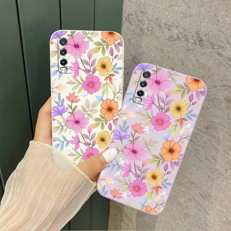 Y20 Colorful Flower Silicone Phone Case For VIVO Y20 Y20i Y21 Y21T Y35 Y76 Y20S Y21 V25E V23 V22 V25 Y200 Y38 S19 V30E Cover