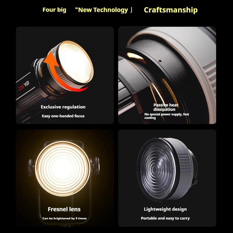ZSYB مصباح التصوير الفوتوغرافي الأضواء أنبوب عدسة فريسنل 5 مرات أكثر إشراقا زووم بصري للنمذجة الفنية وأنبوب الأضواء التصوير الفوتوغرافي