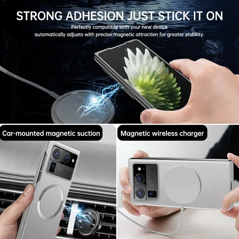 For Tecno Phantom VFold2 Ultra Thin Matte Metallic Paint for Magsafe Case for Tecno Phantom V Fold 2 Wireless Charging PC Cover