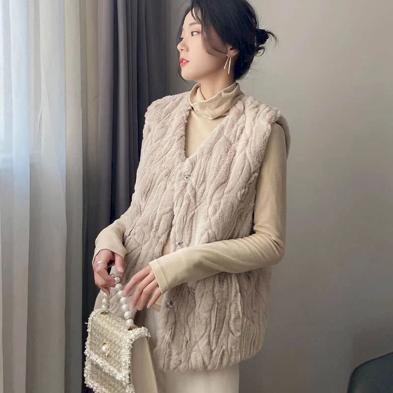 Fleece Waistcoats for Women Plush Vests O-neck Casual Sleeveless Cardigans Oversize Winter Korean Style Jackets Loose Women Tops