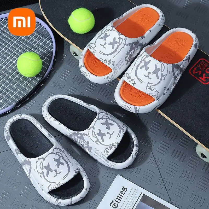 Xiaomi-Chinelos de Verão para Homens, PVC, Macio, Confortável, Interior, Roupa Exterior, Grosso, Praia, Casais, Cartoon Bear Sandals