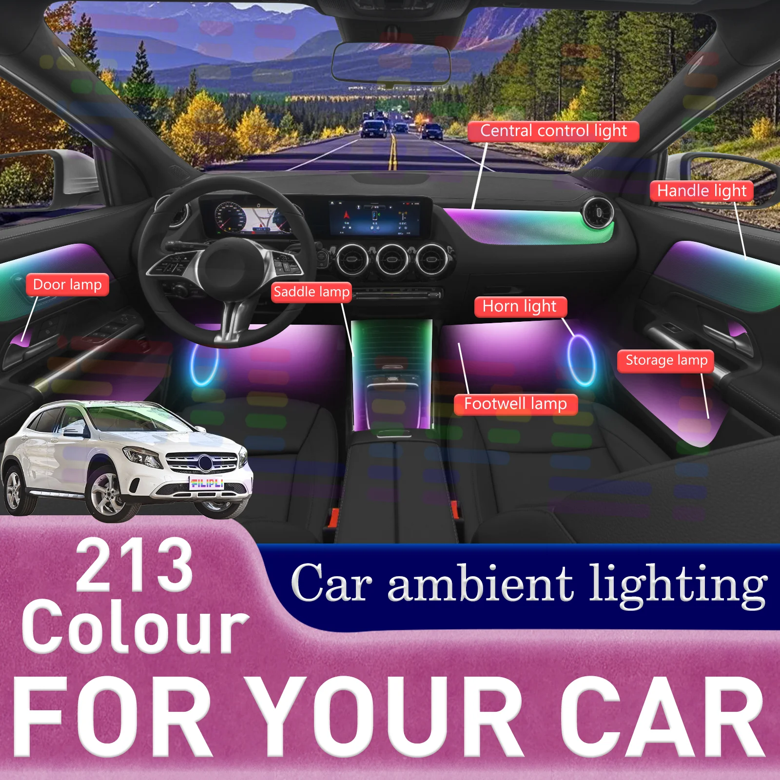 

6/18 in 1 Acrylic Car Ambient Light RGB 64 213 Color Suite Acrylic APP Streamer Ambiance Lamp Pack For Automobiles