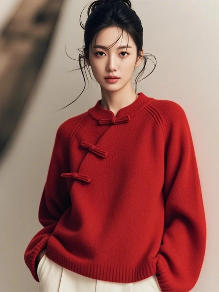 New Chinese Sle Women's Knitted Sweater Base Layer Top High-End Feeling Spring 2026 Retro National Trend Inner Wear