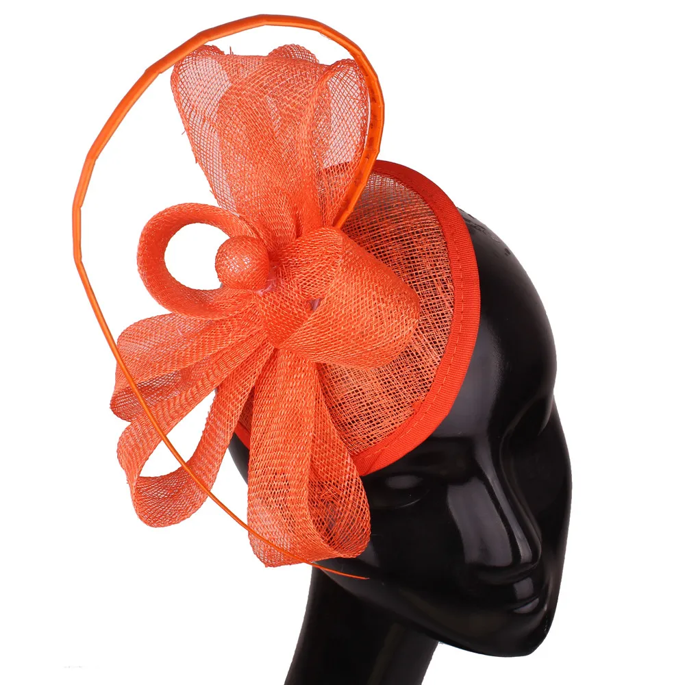 Orange Cocktail Hats Millinery Flower Feather Sinamay Fascinator Hair Accessories Elegant Fascinators For Wedding Races Event