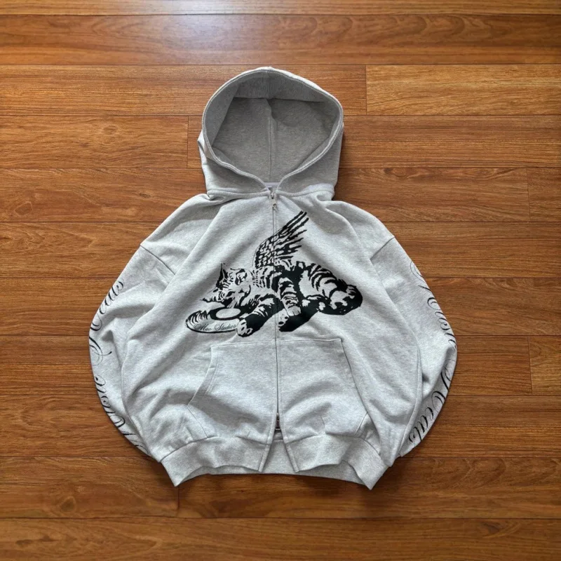 Giacca retrò pullover con felpa con cerniera stampata personalizzata da strada y2k alla moda europea e americana