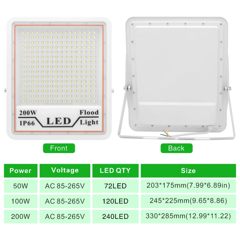 Reflector LED sin parpadeo, luz de inundación de CA 110V, 220V, 200W, 100W, 50W, iluminación exterior, IP66, luces de jardín impermeables, 85-265V