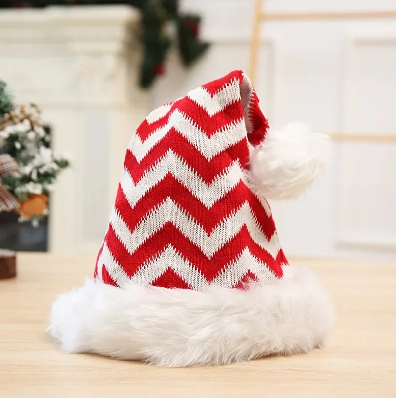 Christmas Decoration New Style Christmas Festival Hat Plush Knitted Santa Claus Hat Enlarged and Thickened Large Ball Hat