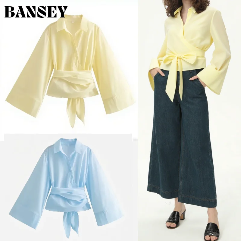 Damesoverhemd met strikband, enkele rij knopen, trendy maatwerk, eenvoudig en elegant, perfect voor werk en dagelijks gebruik