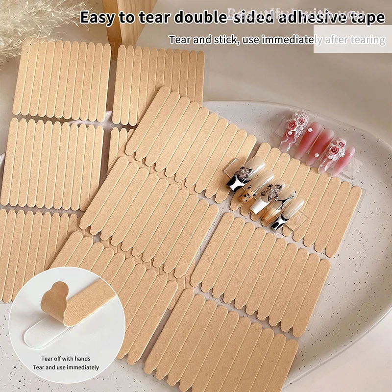

60/66pcs Transparent Double Adhesive Tape False Nails Display Stand Glue Stickers Acrylic Practice Showing Bar Nail Art Tools