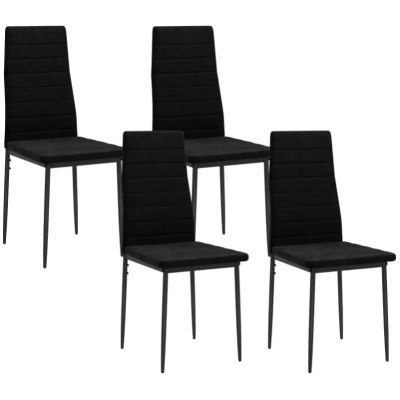 HOMCOM Esszimmerstühle 4er-Set Küchenstuhl mit Rückenlehne, Samtoptik, Armlose Stühle, Polsterstuhl mit Metallbeine, Sessel für Esszimmer, Wohnzimmer, Schwarz
