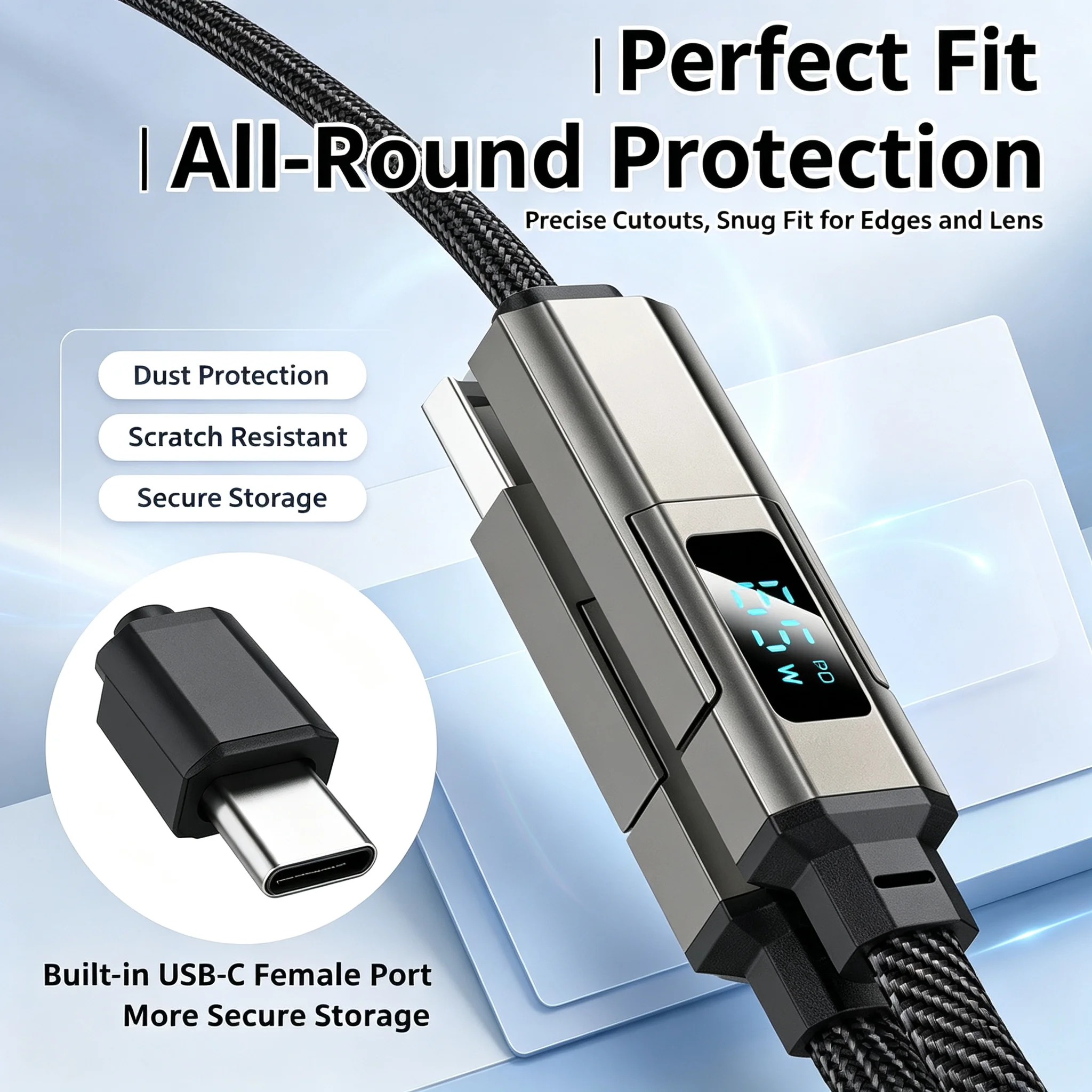 4 in 1 USB C Fast Charging Cable 65W Keychain Charger Cord for iPhone Samsung Galaxy iPad, Portable Travel Car Cable Hot Selling