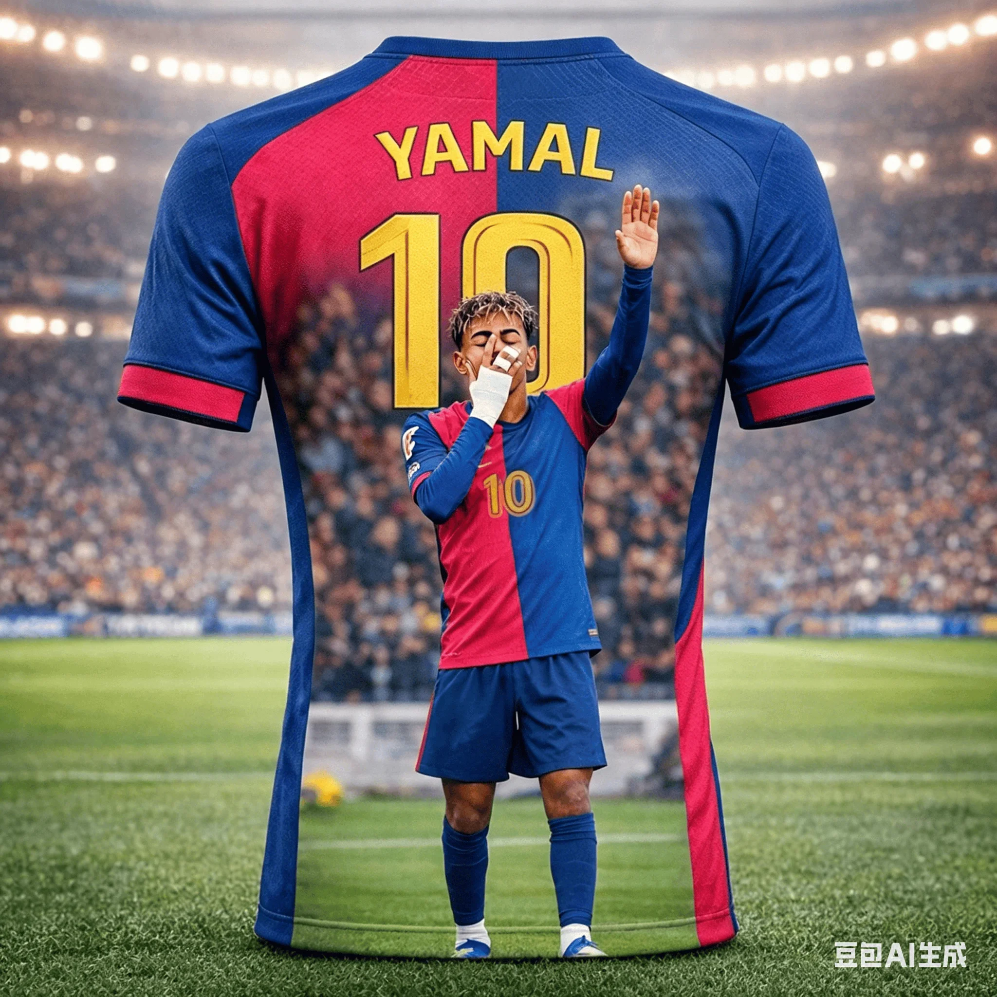 Lamine Yamal # 10 Barcelona Fußballtrikot T-Shirt, Herren Damen Rot Blau Kurzarm Casual Fußball-Fan Streetwear T-Shirt – Detail 5