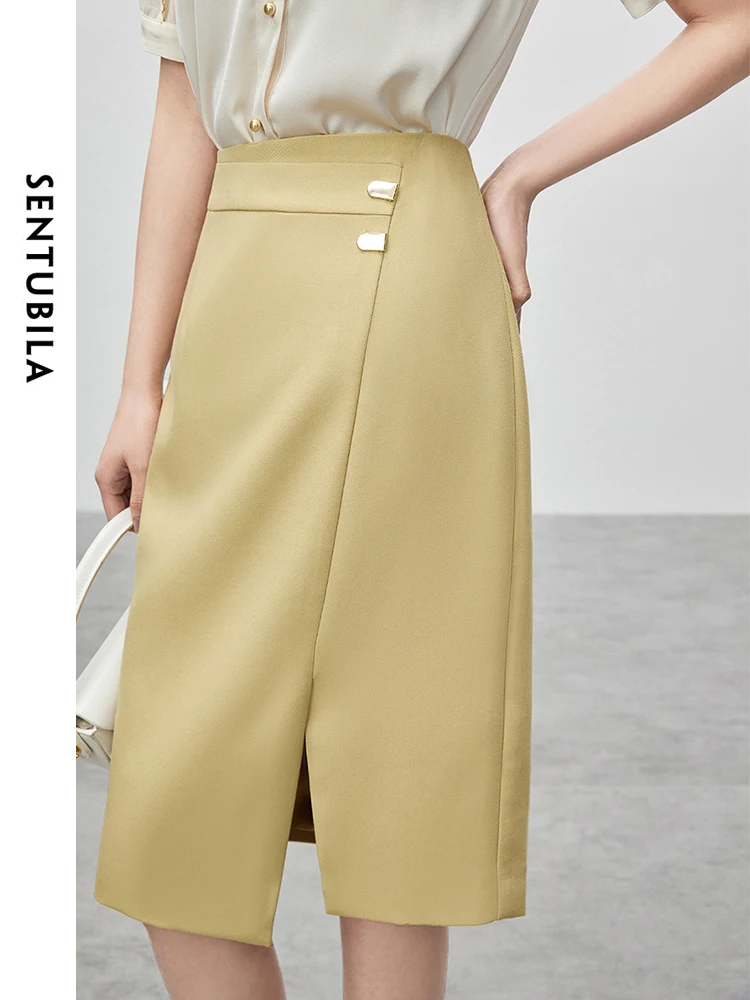 SENTUBILA Fashion Irregular Split Solid A-line Skirt 2024 Summer New Casual Commuter Simple Women\'s Skirts Clothing 142Q54840