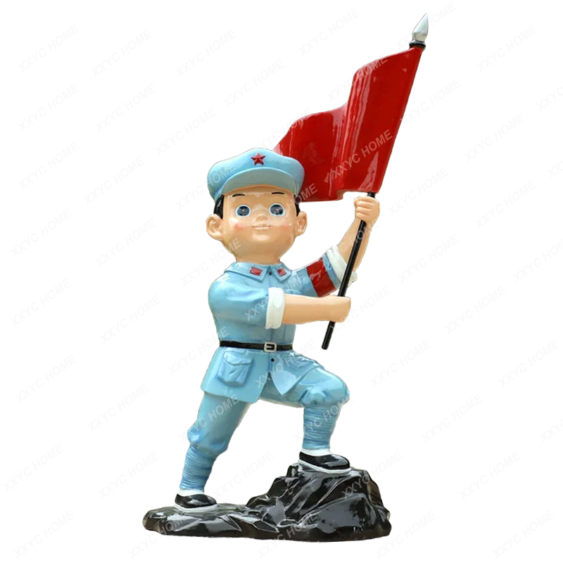 

Frp Cartoon Little Red Army Sculpture Eighth Route Army Character Park School Garden Landscape Red Culture Big Decorations