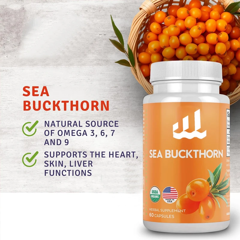 Sea buckthorn capsules 1000mg | Natural sources of Omega 3, Omega 6, Omega 7, and Omega 9 | 60 capsules