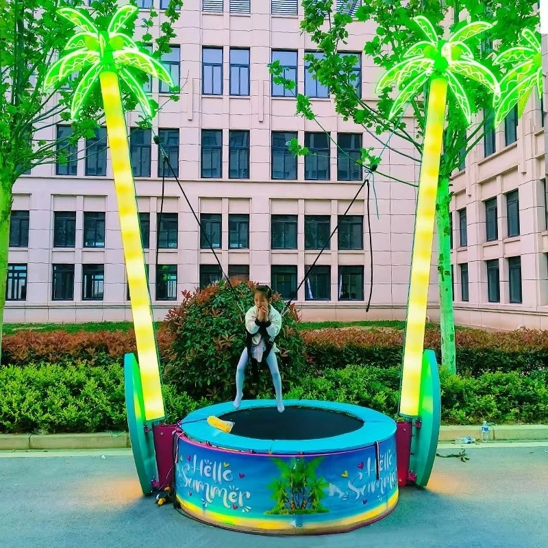 Outdoor bungee trampoline with Light Emitting Diode and safety net for children's playground equipment in theme parks