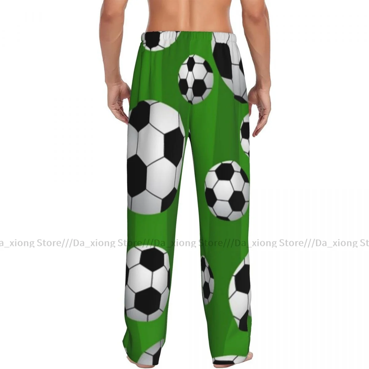 Pijama solto casual masculino com elástico na cintura, padrão bola de futebol, pijamas aconchegantes, calça lounge de casa, calça comprida