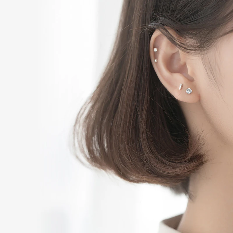 Modian One Set of Five Stud Earring for Women Tiny Geometric Anti-Allergy Sterling Silver 925 Ear Pin Fine Jewelry Accessories