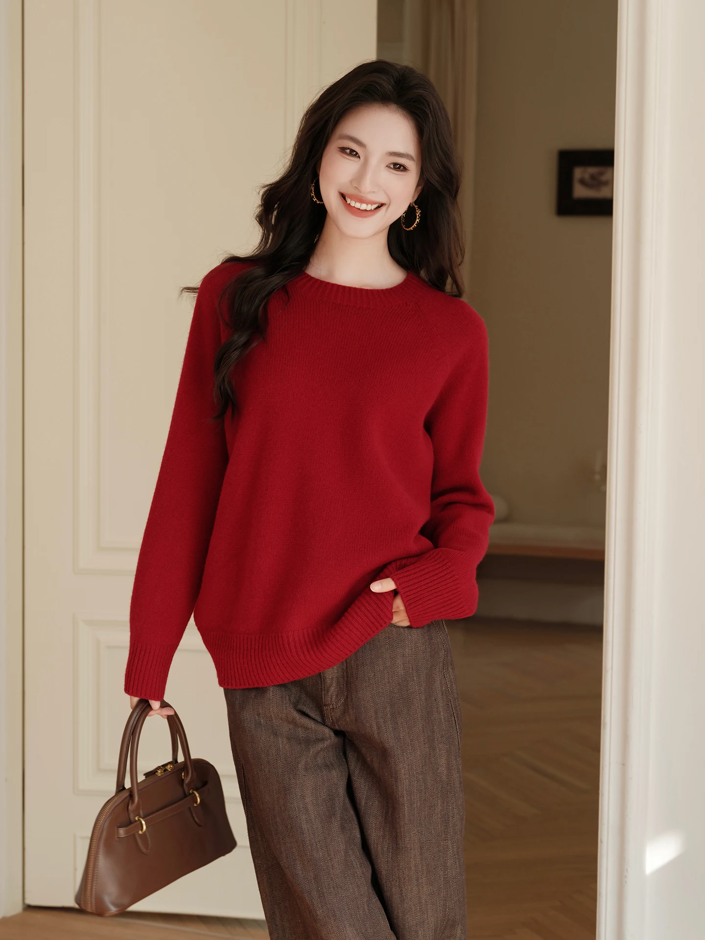 

Red Knitted Sweater for Women FT GUOGE Spring New Sle Inner Wear Celebration Festive Chinese Zodiac Year Women's Faion