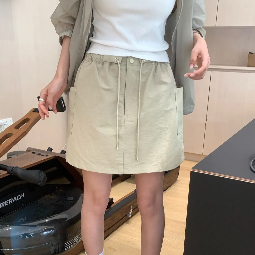 Comfortable High Waist Drawstring Design Multi-Pocket Slimming Workwear A-Line Skirt Women's Spring Summer Fashion Trend