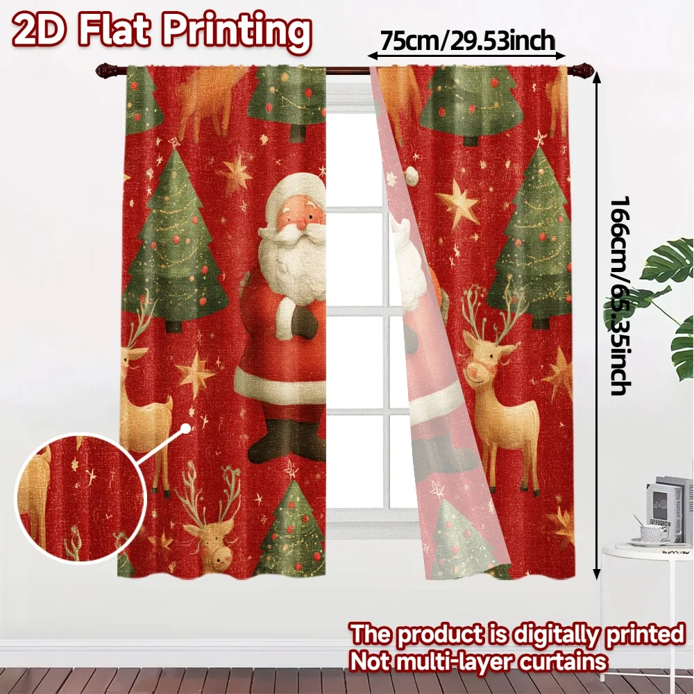 2D Flat Printing,JIT 2pcs, Curtains (Without Rod) Festive Wonderland Creative Modern Curtains Durable Polyester Curtains Home