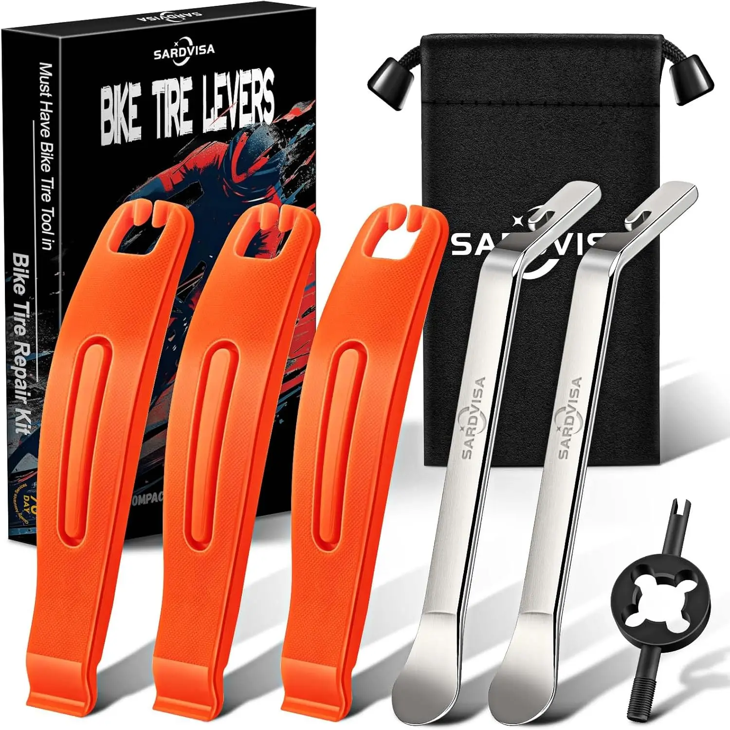 

Ultra Strong Bike Tire Levers Set with Stainless Steel Spoons, Must-Have for Road & Mountain Bikes