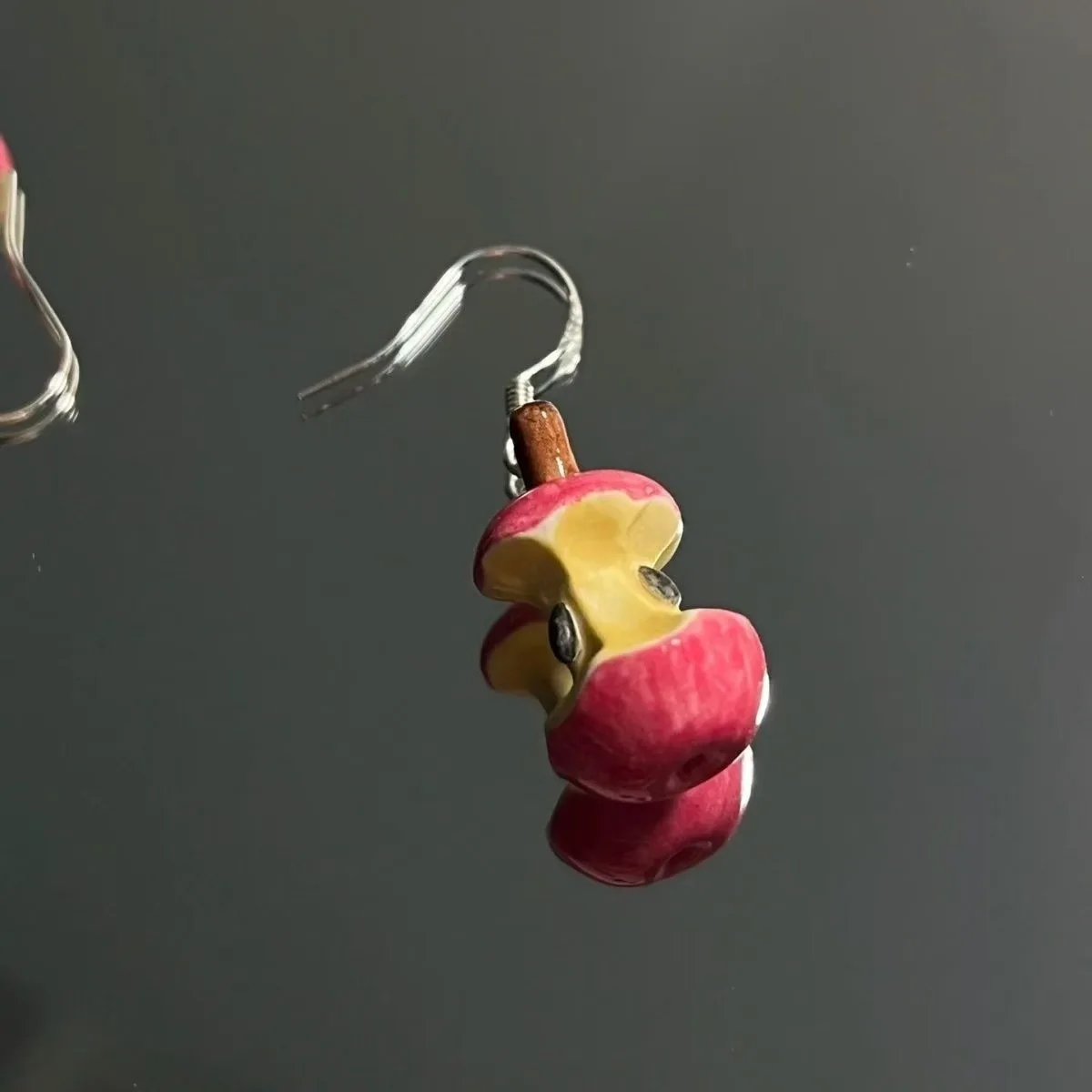 Fun and Cute Style Simulation Red Drip Glue Apple Core Earrings UNISEX Fruit Series April Fool's Day Party Eye-catching Earrings