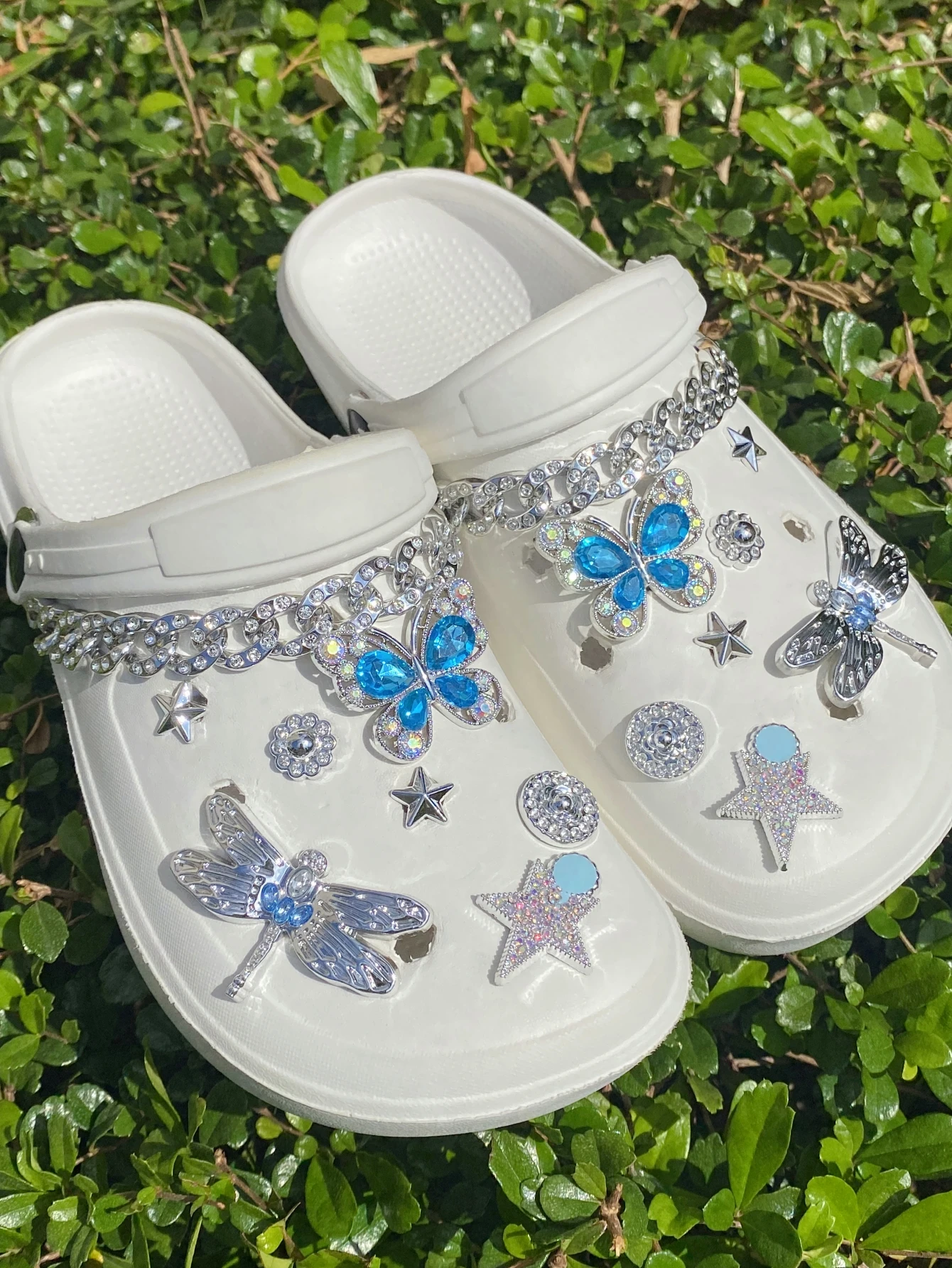 16 إبزيم أحذية فضي (فراشة، اليعسوب، زهرة، نجمة خماسية، سلسلة)، ديكورات DIY، مشبك أحذية متعدد الوظائف ACC