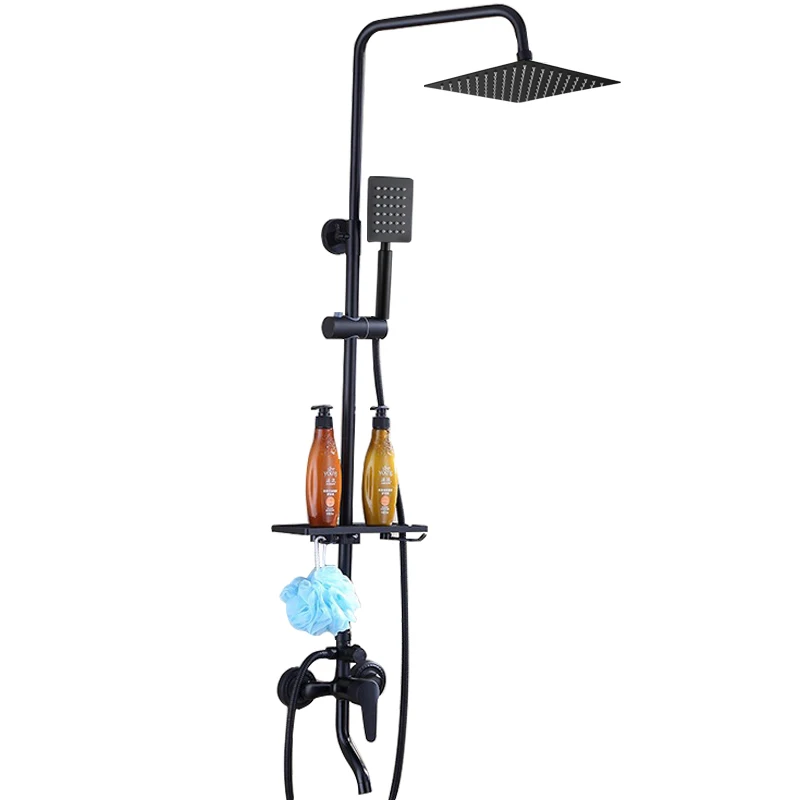 XAOZO-Juego de ducha de baño negro, grifo de ducha de cobre para el hogar, grifo de bañera montado en la pared, ducha de lluvia