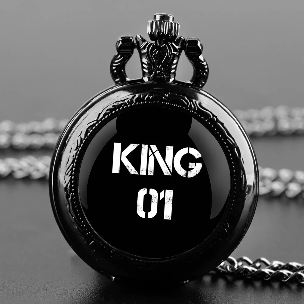 

KING 01 Glass Dome Quartz Pocket Watch Arabic Numeral Dial Vintage Men Women Necklace Pendant Creative Clock Children Gifts