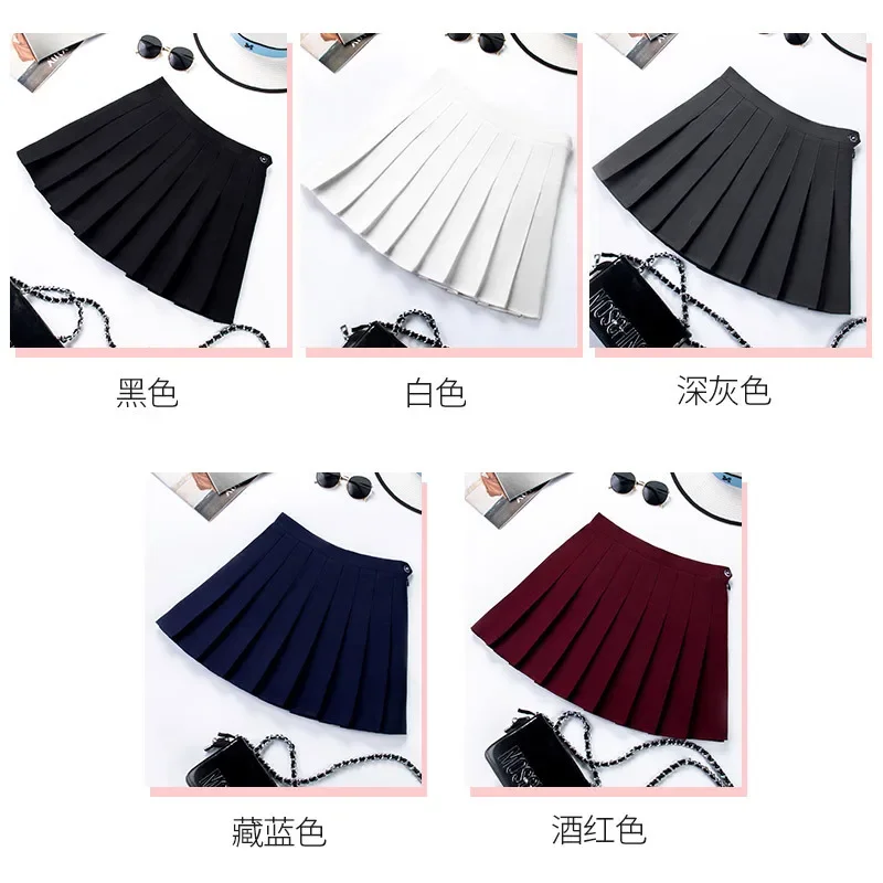 High Waist Black Skirt  Korean Women Summer High Waist Pleated Plaid Female Anime Short Falda Sexy Mujer