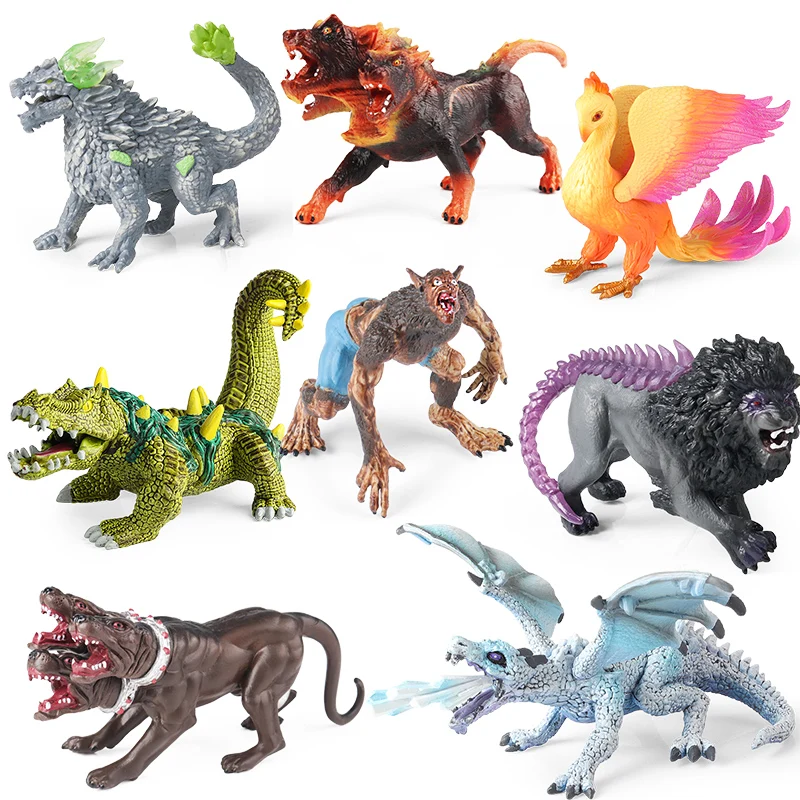 Oenux New Mythical Creatures Dinosaur Phoenix Werewolf Lion Tiger Golem Cattle Model Action Figures Decoration Kid Gift Toy