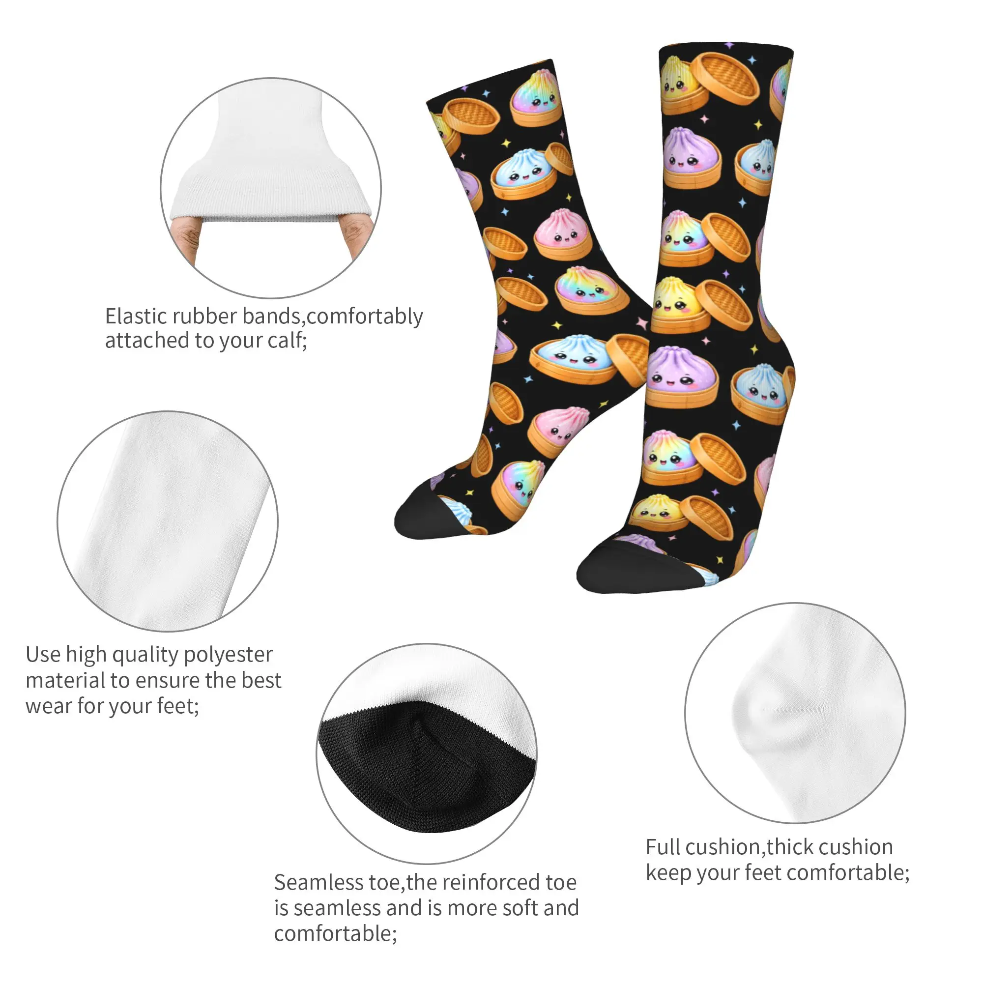 Kawaii Dumpling Cute Pastel Anime Lovers Socks Men Women Polyester Funny Happy  Socks Novelty  Middle Tube Socks Gifts