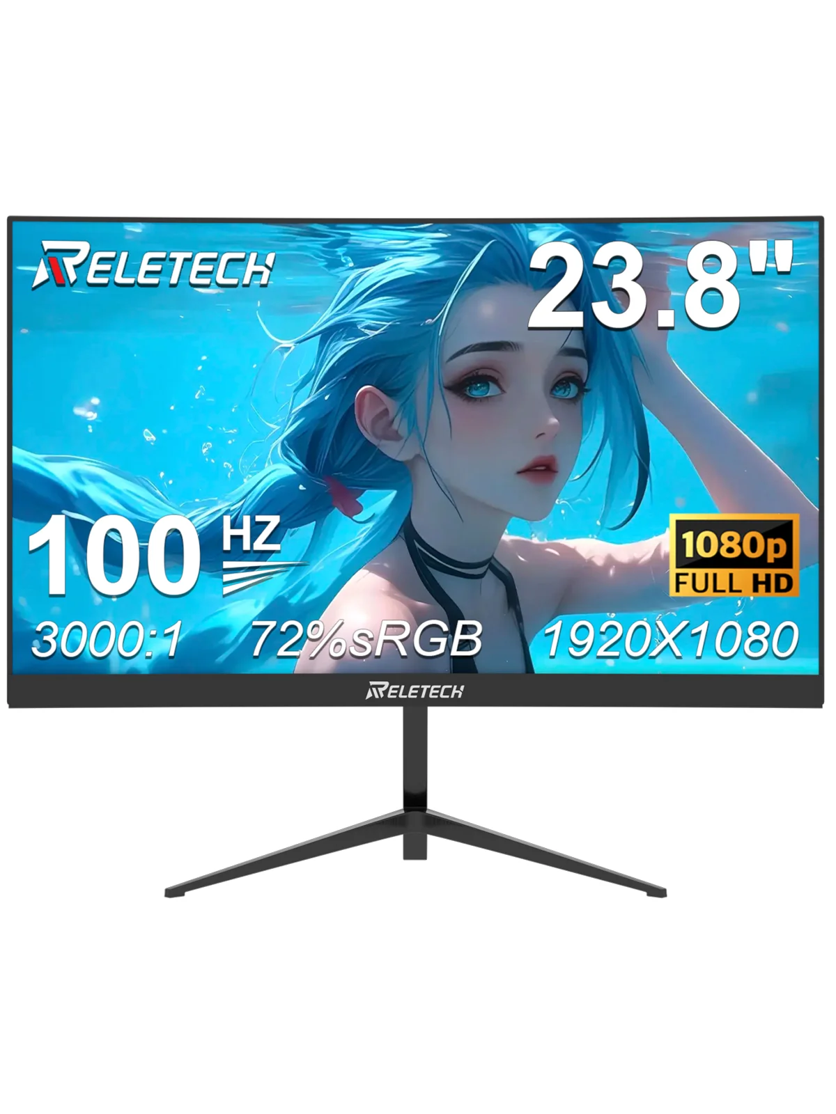 

Reletech Monitor 23.8Inch 100Hz Curved Gaming Monitor 1080P 3000R VA Panel HDR FreeSync 3000∶1 VESA for Gaming Home Office
