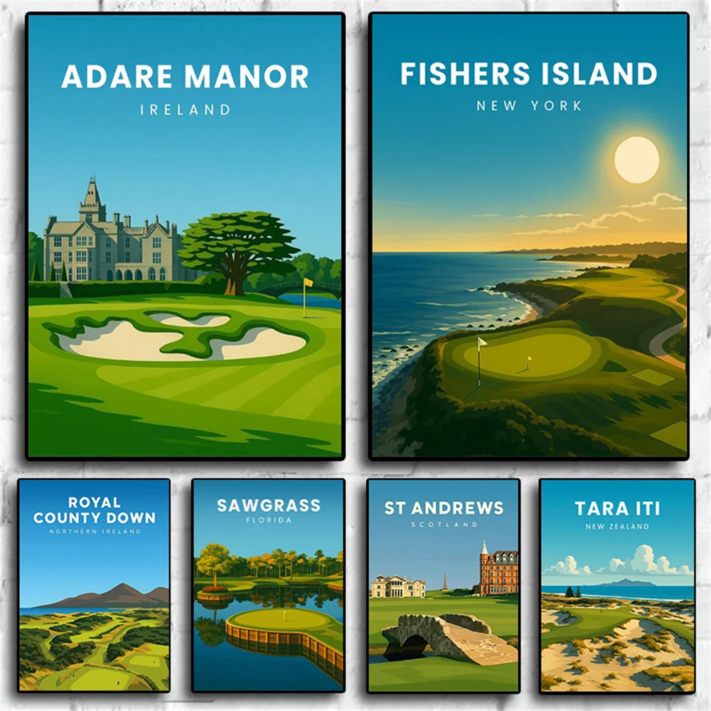 Modern Art Retro Images, Adele Estate Prints, Golf Course Landscape Posters, Home Decor Canvas Paintings