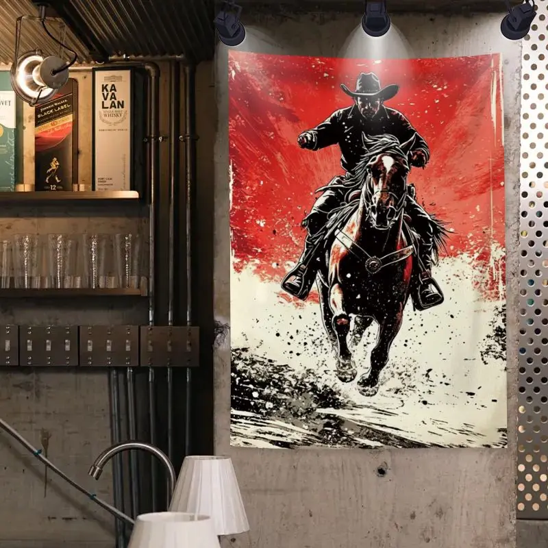 VIKAMA Vintage American Cowboy Tapestry Country Western Wall Hanging Bedroom Living Room Decor Polyester Photo Backdrop