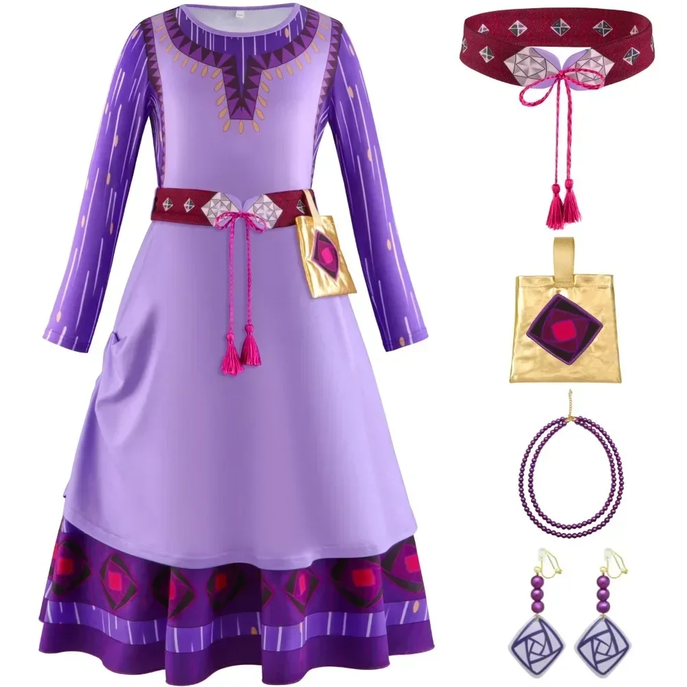 

Princess Wish Asha Cosplay Purple Dress for Girls Asha Disguise Kids Masquerade Halloween Christmas New Year Carnival Birthday