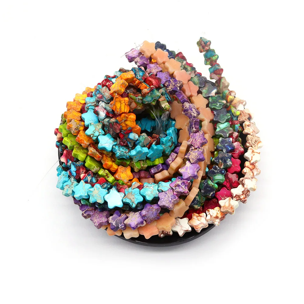 

Креативные ретро-бусины из императорского яшмы с разноцветным узором, полированные, в форме пентаграммы, с прямым отверстием, для рукоделия, ожерелья