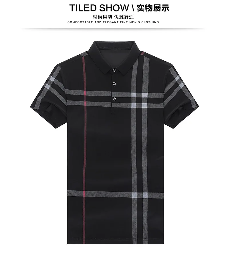 Summer Short Sleeve Polo T-shirt Male Casual Clothing Ice Silk Polo Shirt Formal Plaid Tops