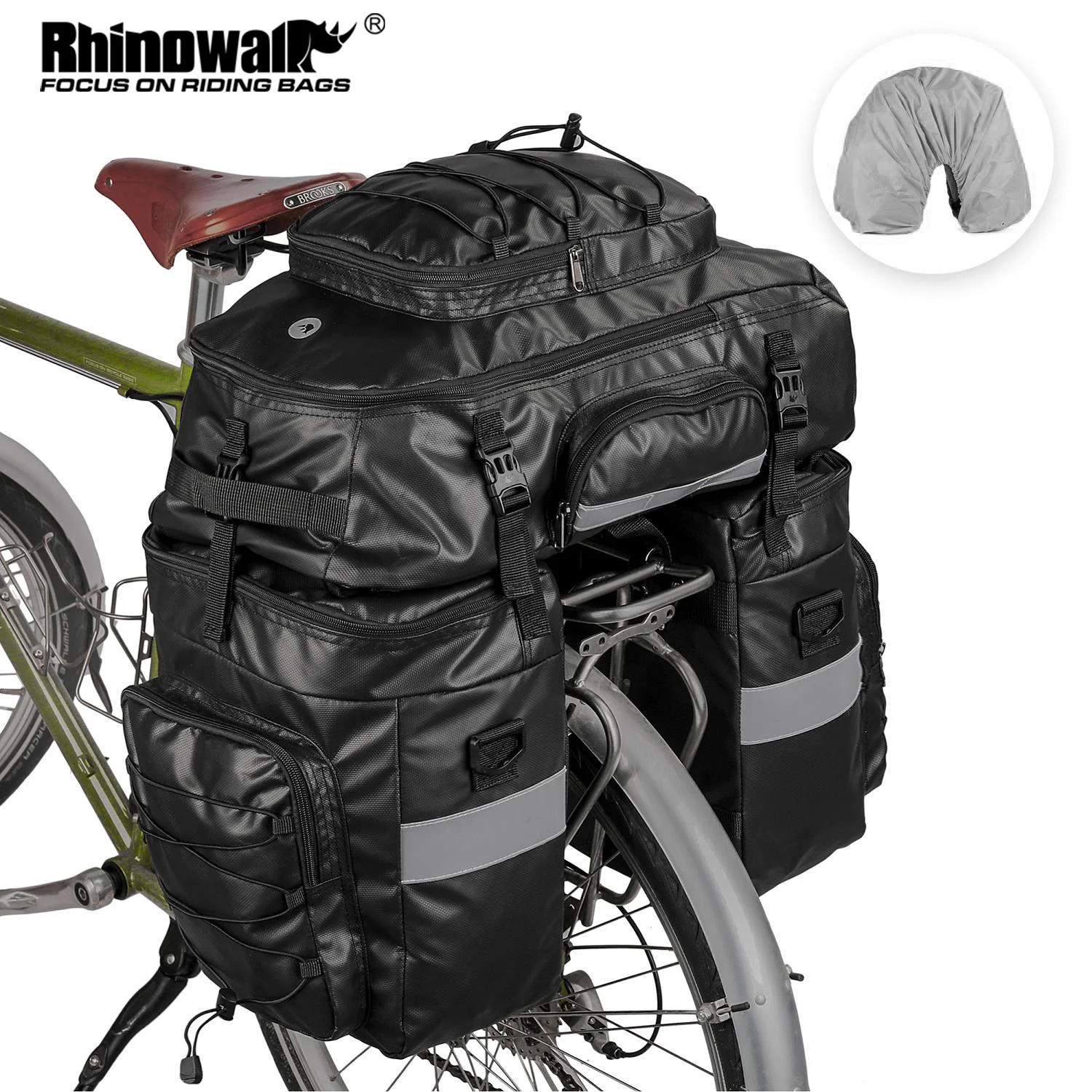 

Rhinowalk Bike Cargo Bag 65L 3 in1 Bicycle Rear Rack Pannier Bag Waterproof Cycling MTB Double Side Luggage Backpack Rain Cover