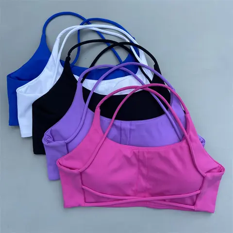 여성 스포츠 브래지어 섹시한 크로스 스트랩 뒤로 피트니스 Bralette 높은 충격 체육관 요가 운동 자르기 탑 조끼 러닝 속옷을 밀어