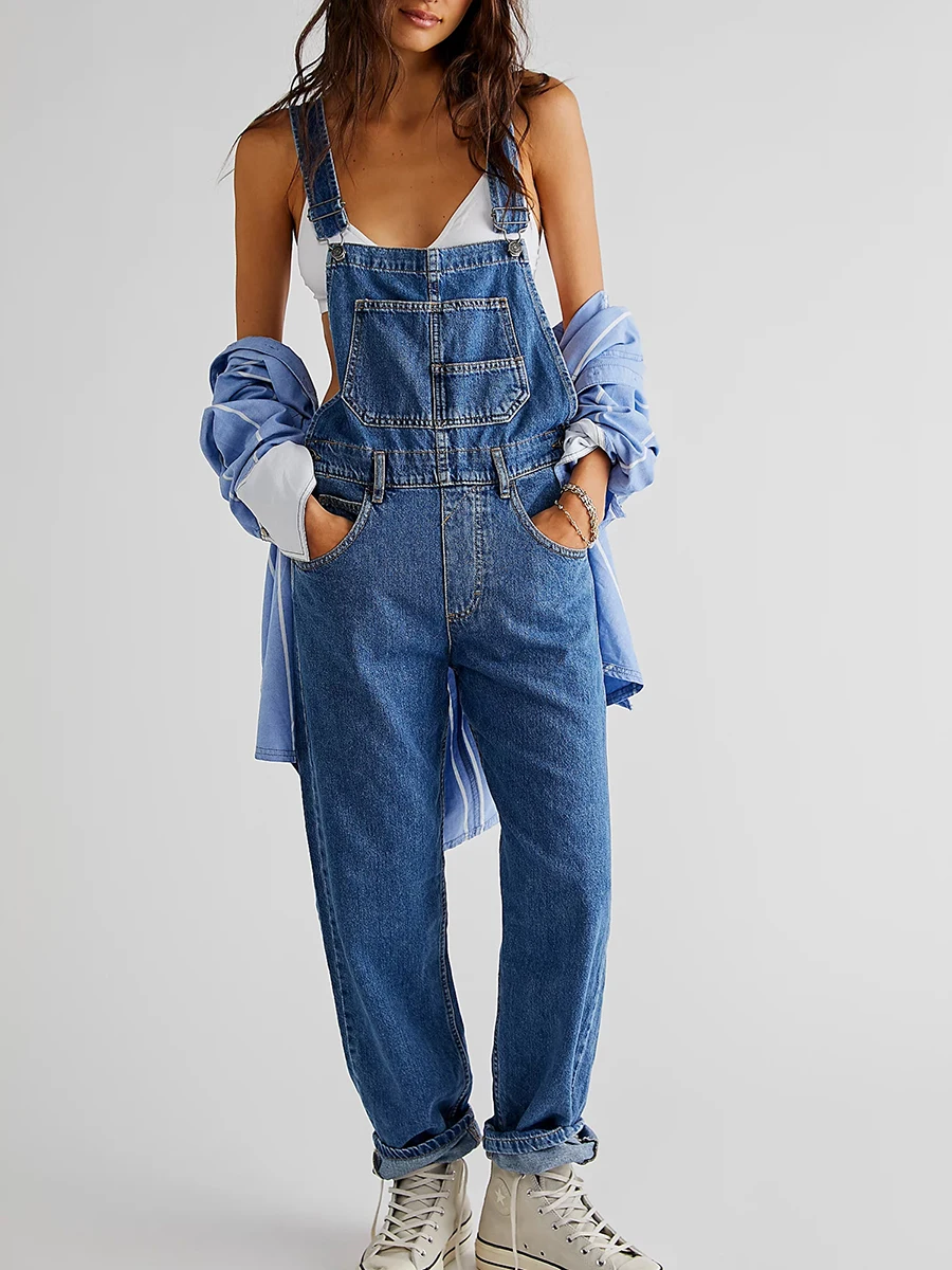 

Denim Overalls for Women Loose Fit Classic Casual Jean Stretchy Denim Overall Jumpsuit Tapered Leg Jean Pants