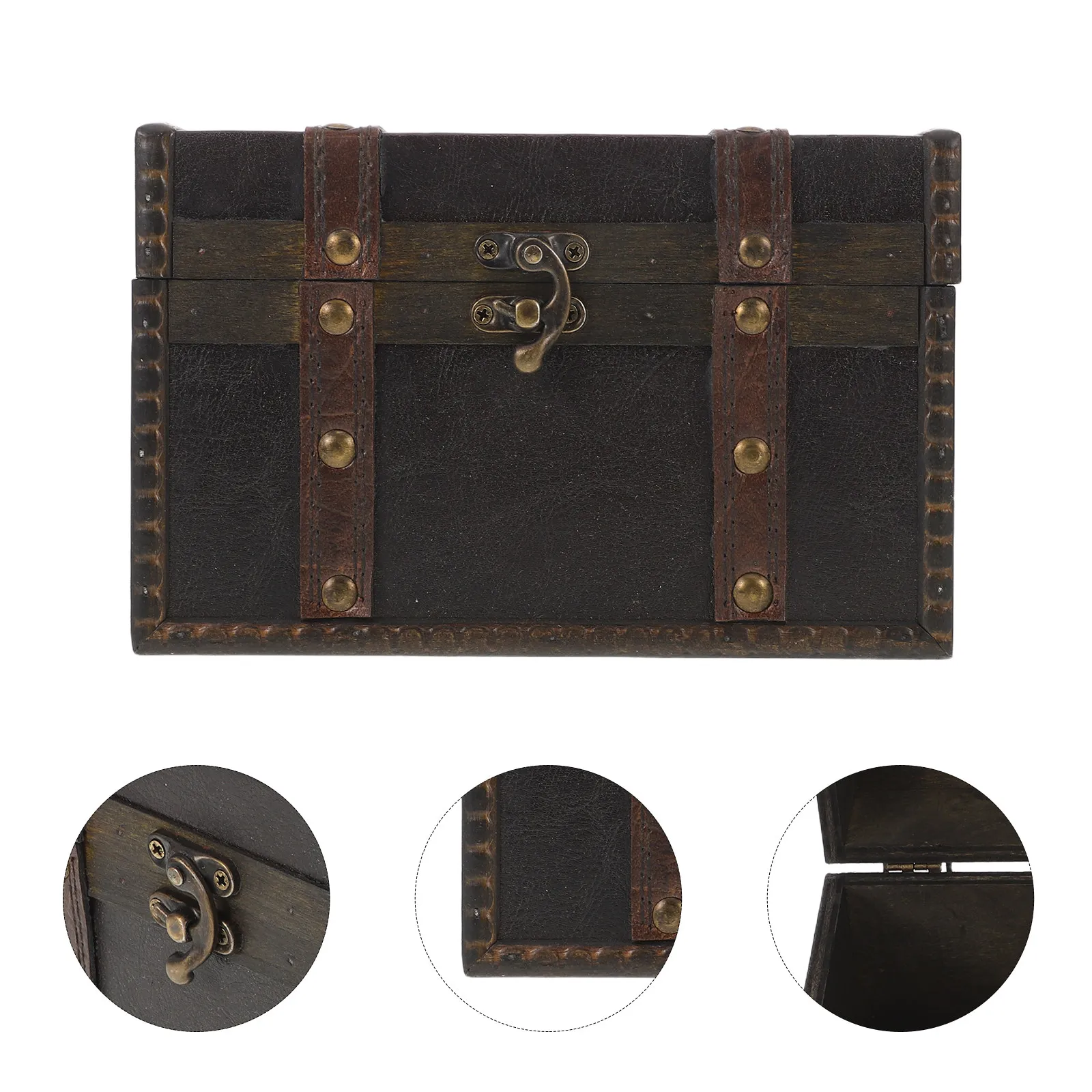 

Винтажная деревянная шкатулка для украшений, темно-коричневая, в деревенском стиле, декоративный сундук для хранения колец, серег, мелочей, для туалетного столика