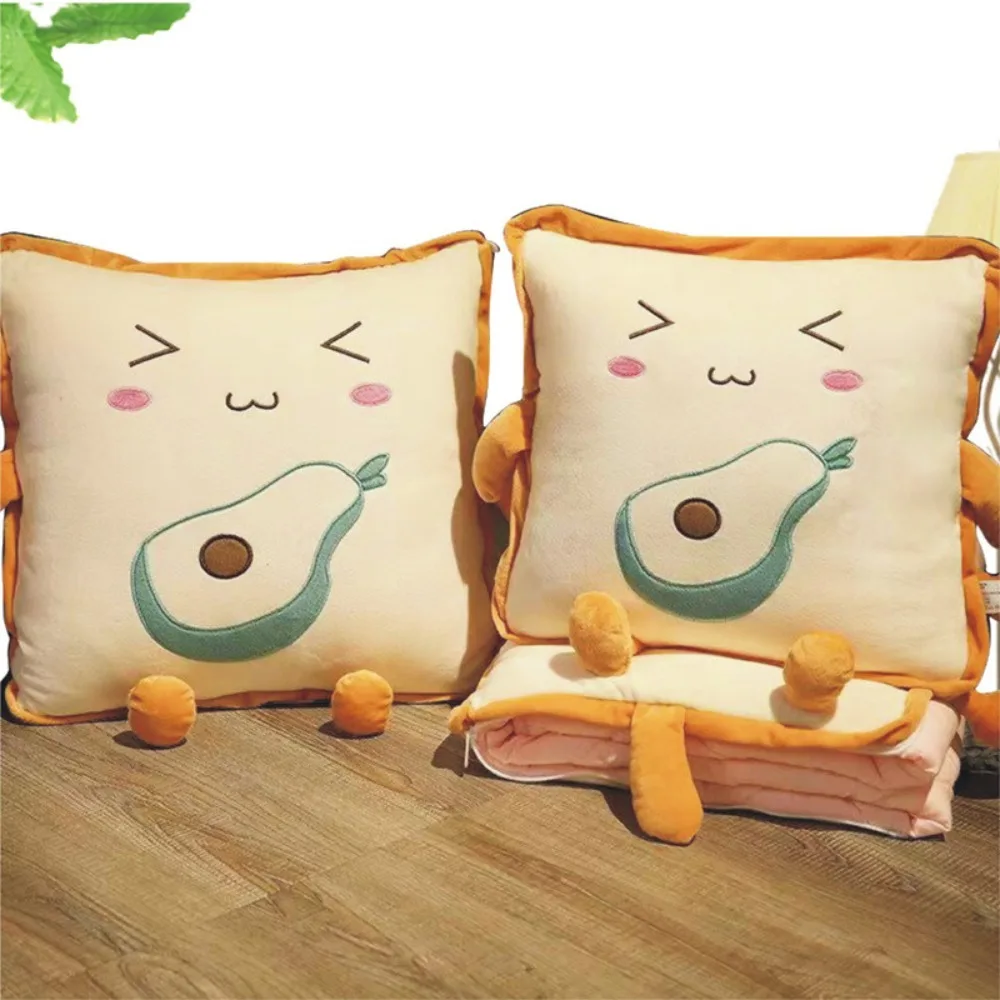 

Household 2 in 1 Pillow Blanket Plush Cartoon Pattern Air Conditioning Quilt Square Soft Car Cushion School
