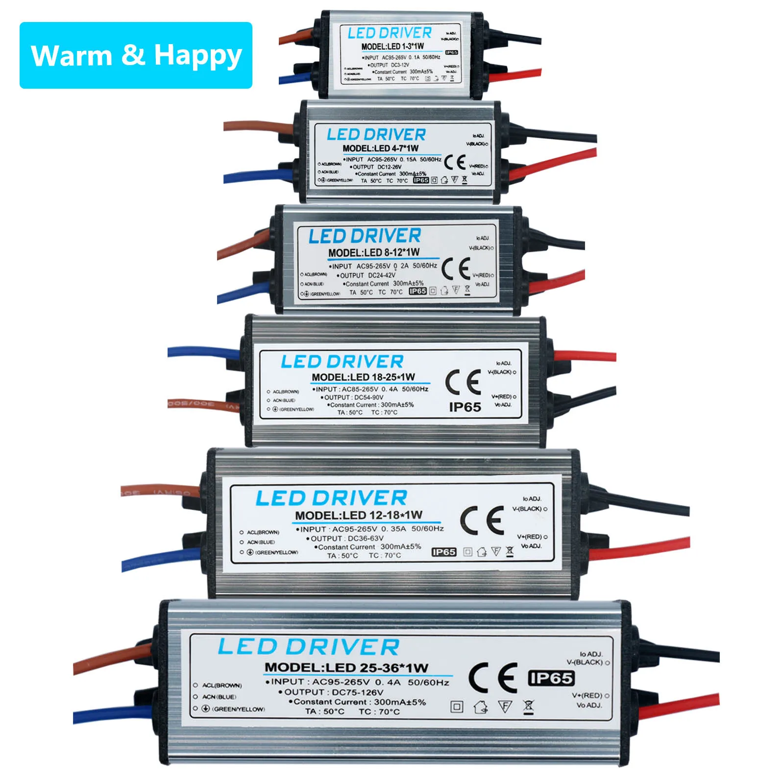 Sterownik LED 1-3W 4-7W 8-12W 12-18W 18-24W 25-36W AC95V-265V Zasilacz 300mA Wodoodporny transformator oświetleniowy IP65